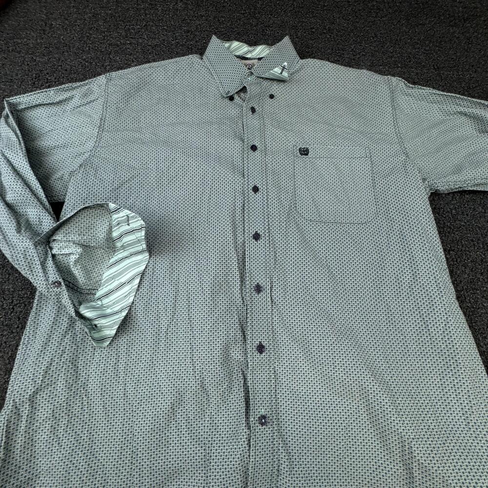 Cinch Shirt Mens XL Green Geometric Long Sleeve Button Up Pocket Collared Casual